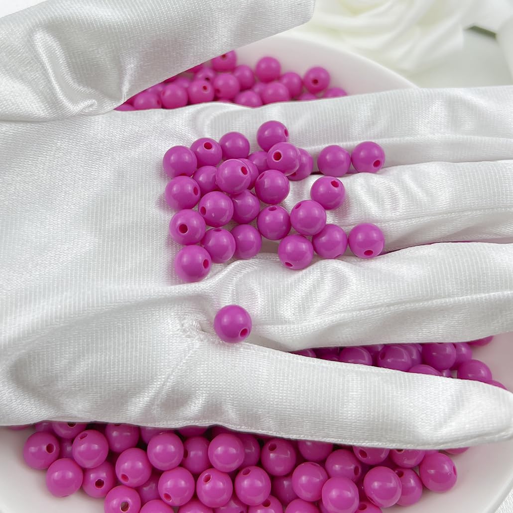 Mulutoo 400Pieces 8MM Acrylic Round Beads Round Acrylic Balls Chunky Beads Smooth Spacer Plastic Pastel Beads Craft Beads for Necklace and Bracelet Making Crafting Supplies(183-deep Rose red)