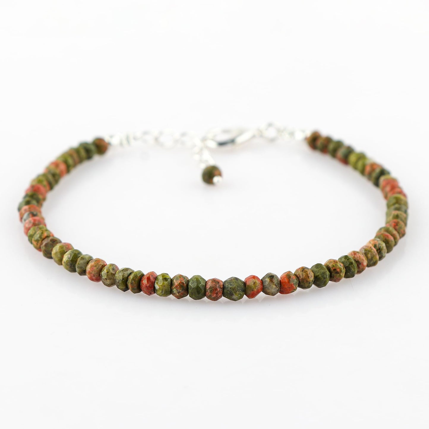 CRYSTALINES Natural Unakite Gemstones Beads Dainty Bracelets, Handmade, Beaded Crystals Jewelry, Women Bracelet, Bohemian, Silver Plated, Adjustable Chain-7+1inch, AAA Grade