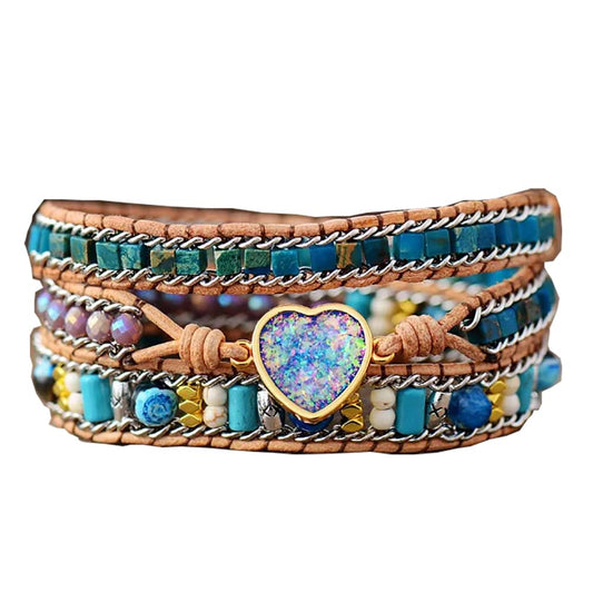 ZOSOJONA Women Wrap Bracelet Boho Natural Jasper Crystal Stone Beads Strand Bracelets (Purple)