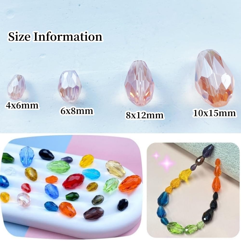 Honkoolly 130pcs 6x8mm Teardrop Crystal Glass Beads Vertical Hole Faceted Glass Teardrop Spacer Beads for Bracelets Necklace Earring DIY Jewelry Making Craft(Pink AB)