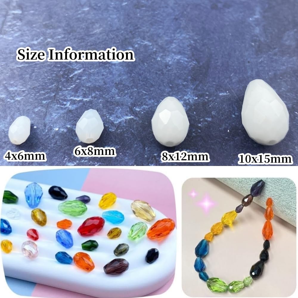 Honkoolly 100pcs 8x12mm Teardrop Crystal Glass Beads Vertical Hole Faceted Glass Teardrop Spacer Beads for Bracelets Necklace Earring DIY Jewelry Making Craft(White)