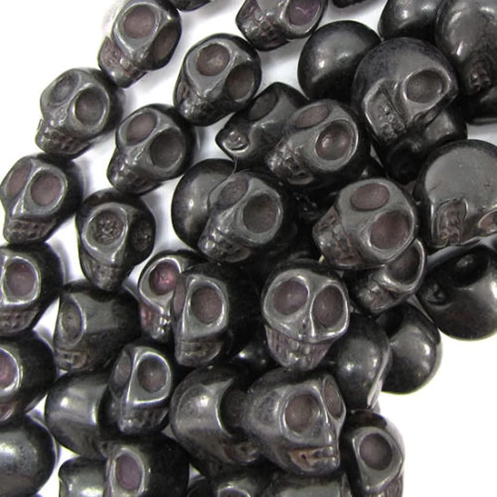 Beads Skull Shape Howlite Turquoises Strand Natural Stone Jewelry Bohemian Style Boho Findings Necklace Tassels Earrings Bracelet Making Accessories DIY (10x12mm, Black Skull)