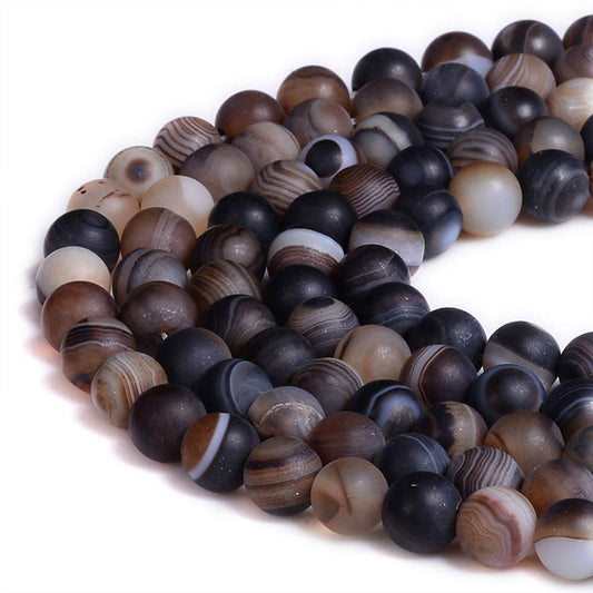 PLTbeads Natural Gemstone Loose Beads Smooth Round Approxi 15 inch DIY Bracelet Necklace for Jewelry Making (8mm, Matte Brown Stripe Agate)