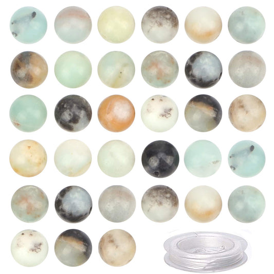 80Pcs Natural Crystal Beads Stone Gemstone Round Loose Energy Healing Beads with Free Crystal Stretch Cord for Jewelry Making (Multi-Color Amazonite, 10mm)