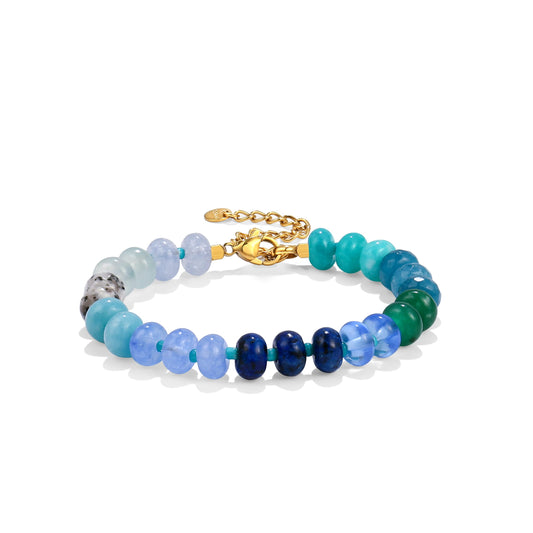 Badu Gemstone Beaded Bracelet for Women Colorful Natural Stone Freshwater Pearl Surfer Beach Rainbow Bracelet Jewelry Gift