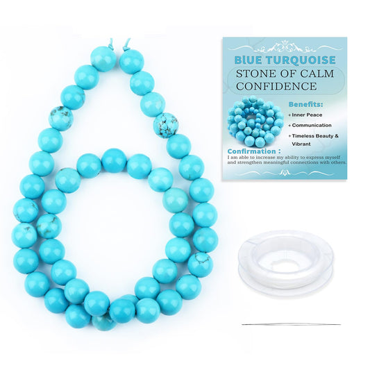 CMBYN Natural Stone Beads Round Genuine Real Stone Beading Strand Loose Gemstones DIY Smooth Bead for Bracelet Necklace Earrings Jewelry Making (Blue Turquoise, 8mm 45 Pieces)