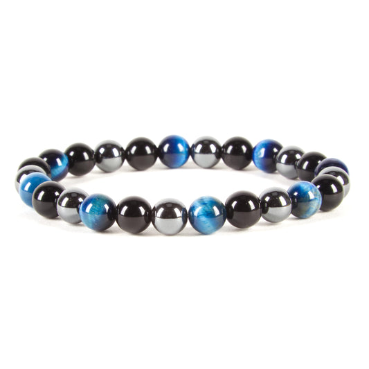 Cherry Tree Collection Triple Protection Blue Beaded Bracelet – Genuine 8mm Gemstone Stretch Bracelet for Men & Women – Handmade Crystal Bracelet - (Triple Protection Blue - M)