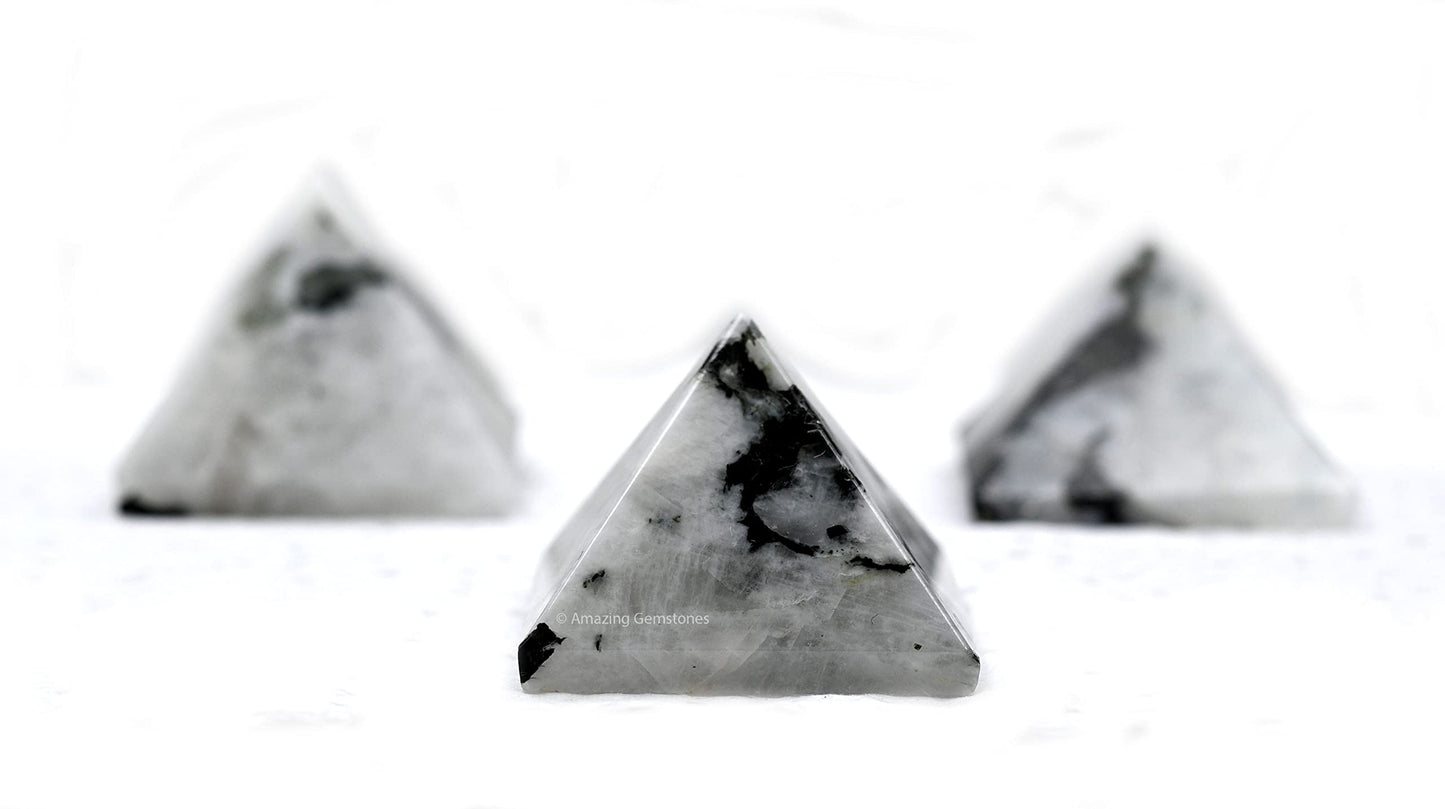 Amazing Gemstone Rainbow Moonstone Pyramid Crystal Healing Stones - 1" Great Pyramid Figurine of Natural Stone Pyramid for Meditation, Reiki, Chakra Balancing and Crystal Pyramids Grid