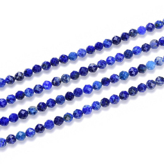 Adabele 15 Inch Natural Blue Lapis Lazuli Healing Gemstone 3mm (0.12 Inch) Tiny Small Faceted Round Loose Beads Stone Spacer (100-110pcs) for Craft Jewelry Making GK3-4