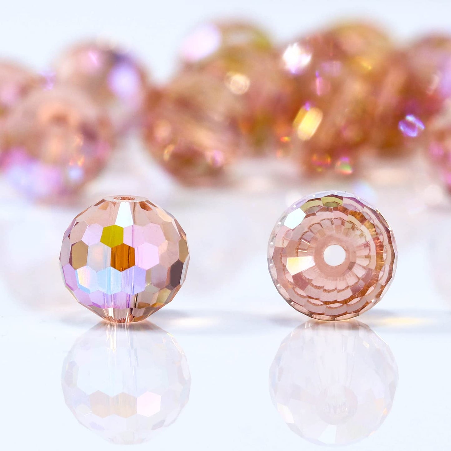 Dowarm 10MM Round Crystal Beads for Jewelry Making, Faceted Glass for Crafts, Bracelet, Wind Chimes, Suncatcher - Rondelle Spacer, Loose Gemstones, 50PCS, Vintage Rose Paradise