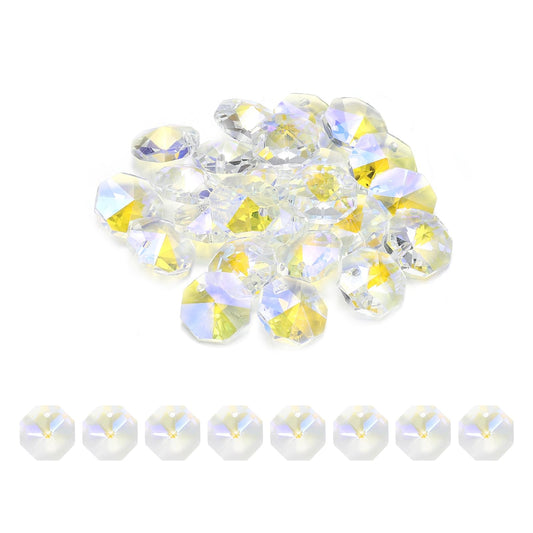 uxcell 25Pcs 1 Hole Crystal Octagon Beads, 14mm K9 Glass Hanging Chandelier Beads Prisms Parts for Crystal Chandeliers Lamp Hanging Pendant Jewelry DIY Craft, Multicolor