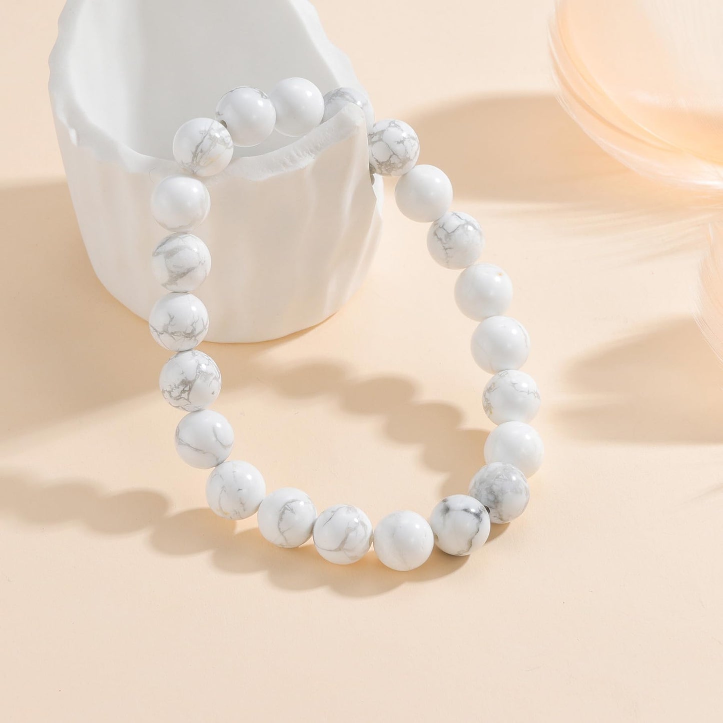 Udolfly Womens Crystal Beaded Bracelets for Women Men Protective Energy Bracelet Natural Gemstone Bead Bracelet 4mm Howlite
