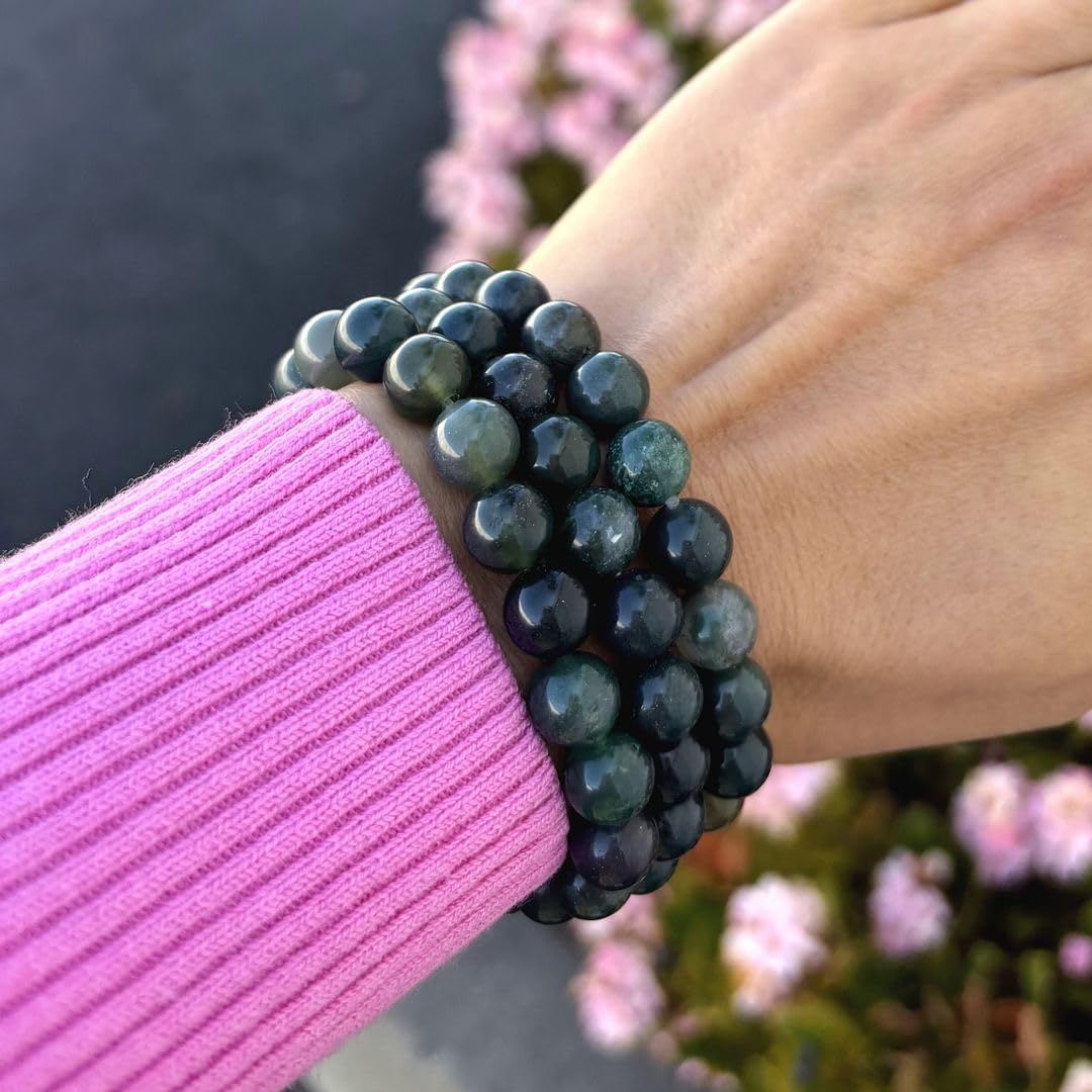 Adabele Real Natural Moss Agate Gemstone Beaded Bracelet 8.5 inch Stretch Chakra Healing Crystal Stone Jewelry Women Mom Gift (Unisex) GB8-D25
