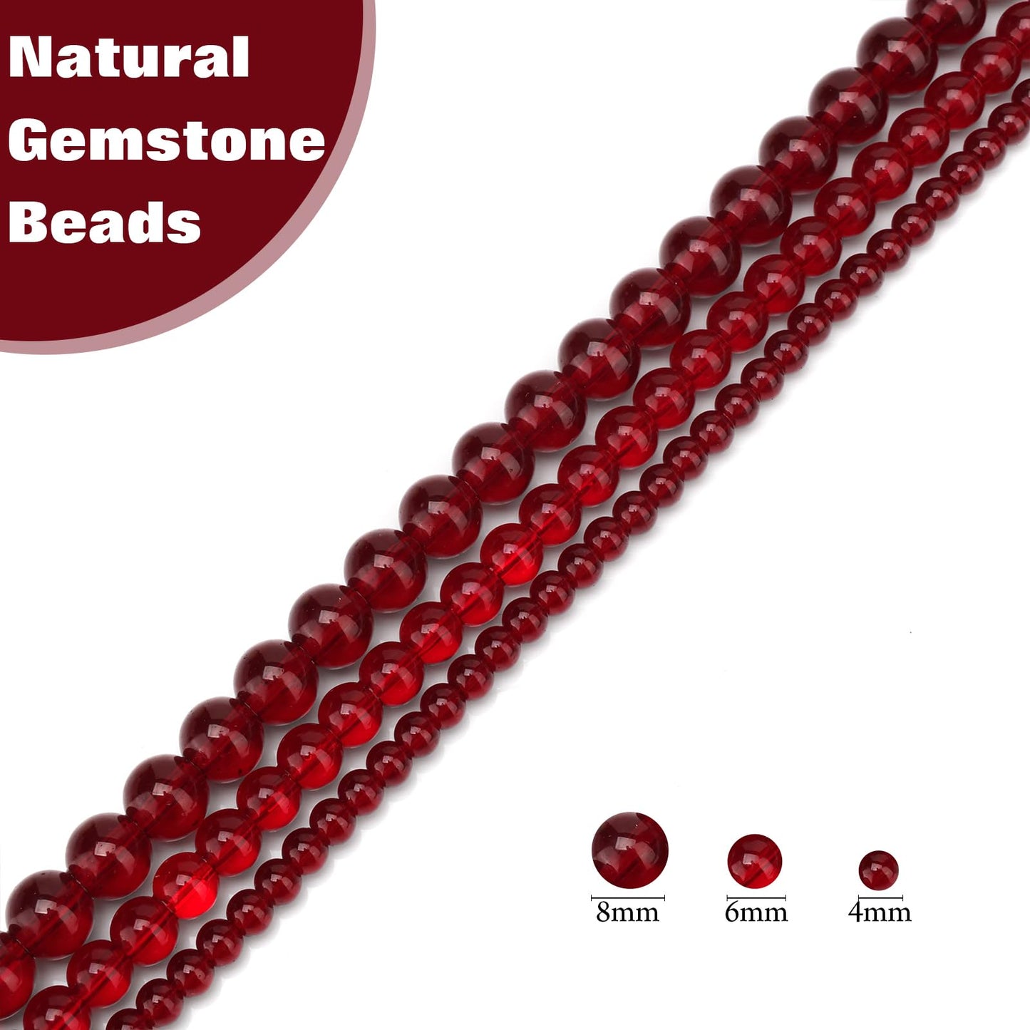 Vinswet 45pcs 8mm Garnet Natural Stone Beads Round Genuine Real Stone Beading Loose Gemstones DIY Smooth Bead for Bracelet Necklace Earrings Jewelry Making