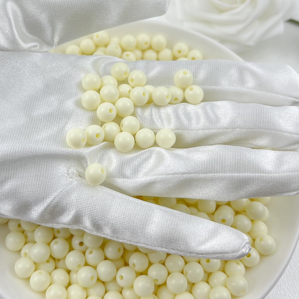 Mulutoo 200Pieces 10MM Acrylic Round Beads Round Acrylic Balls Chunky Beads Smooth Spacer Plastic Pastel Beads Craft Beads for Necklace and Bracelet Making Crafting Supplies(177-cream White)