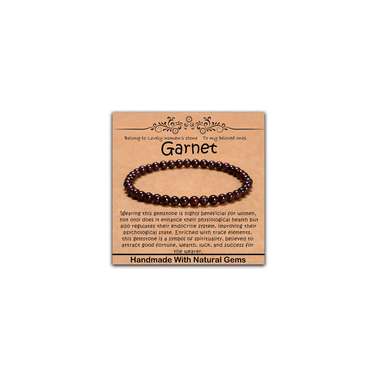 CHCCOYE 4mm Natural Healing Gemstone Bracelet Handmade Yoga Stretch Elastic Bracelet Stress Relief Crystal Jewelry for Men and Women (4mm, Garnet)