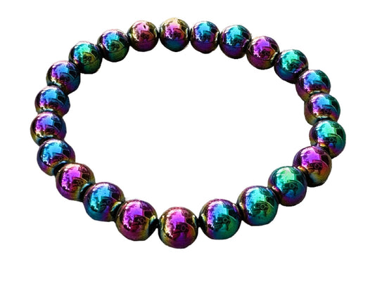 GAF TREASURES Rainbow Hematite Crystal Bead Bracelet 8mm, Genuine Rainbow Hematite Stretch Gemstone Bracelet, Healing Crystal Bracelet, Gift for Men & Women (1)