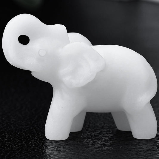 Ytbeoxk 1.8 Inch White Jade Elephant Crystal Decor, Healing Crystal Cute Figurines,White Elephant Gemstones Decorations Statue, Lucky Reiki Stones in Home and Office Meditation Gift for Women and Men