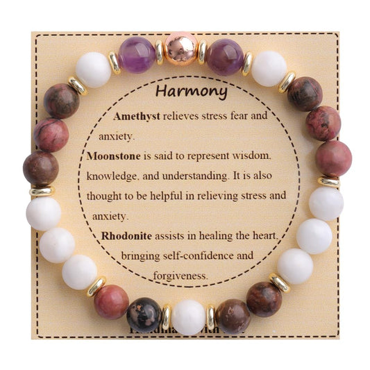 KSQS Healing Stone Bead Bracelet for Women, Natural Gemstones Balance Protection Bracelet, Spiritual Crystal Beads Bracelet Anxiety Relief with Meaning Card(#22)
