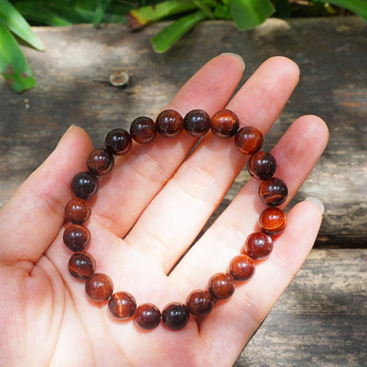 8MM Red Tigers Eye Bracelet for Women Men | Handmade Motivation Energy Protection Root Chakra Crystal Jewelry | Natural Delicate Fire Stone Beads | Beading Tool Kit - Fits for 6.5-7.5" Small Wrist