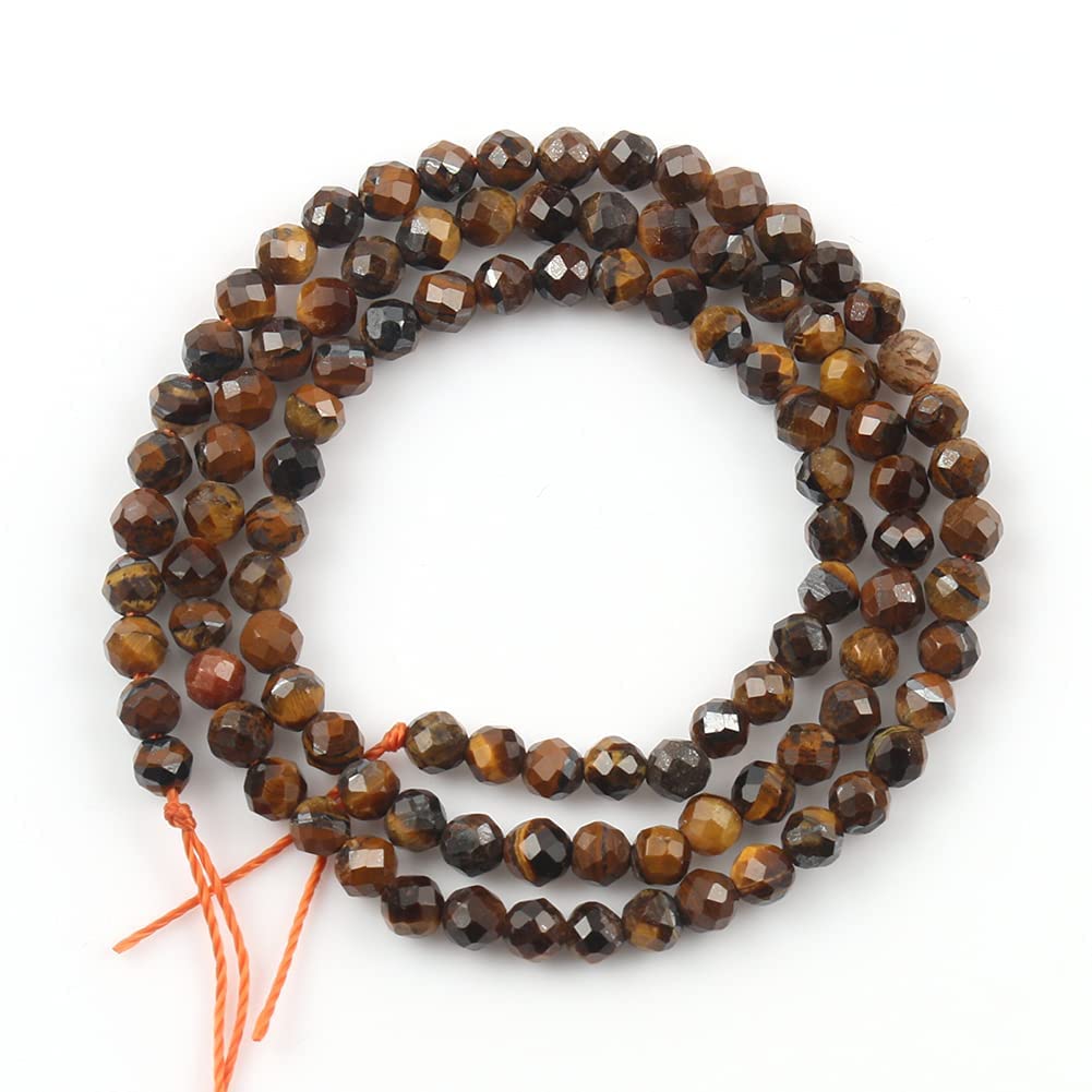 Song Xi 90pcs 4mm Natural Yellow Tiger Eye Gemstone Beads Faceted Round Loose Stone Beads for Jewelry Making (1 Strand)