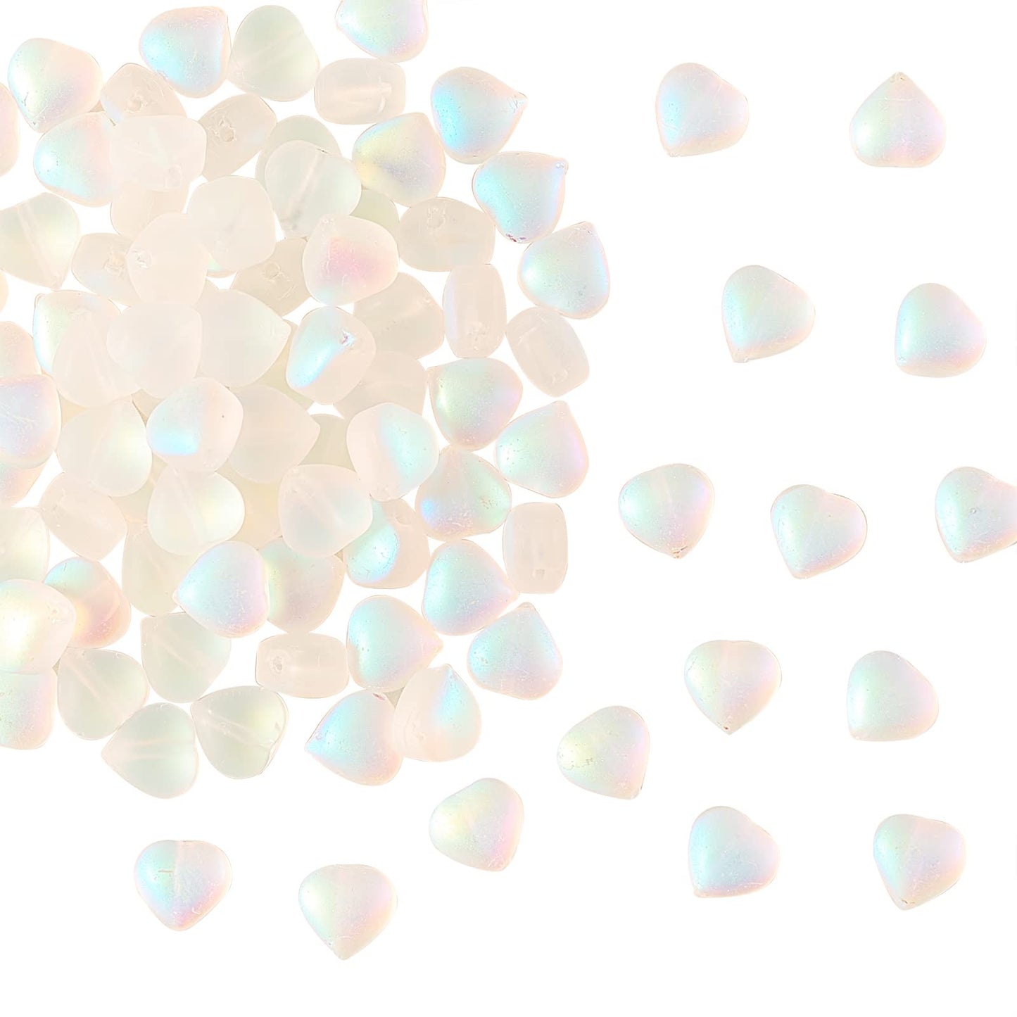 UR URLIFEHALL 100 Pcs Transparent Spray Painted Glass Beads AB Color Plated Frosted Heart Beads for DIY Necklaces Bracelets Jewelry Making