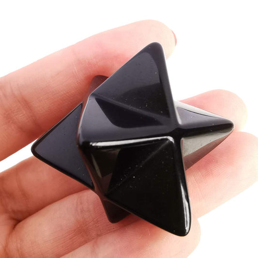 Loveliome Natural Black Obsidian Merkaba Crystal Protection Sacred Meditation Energy Generator Healing Chakra Six-Pointed Star 1 Inch