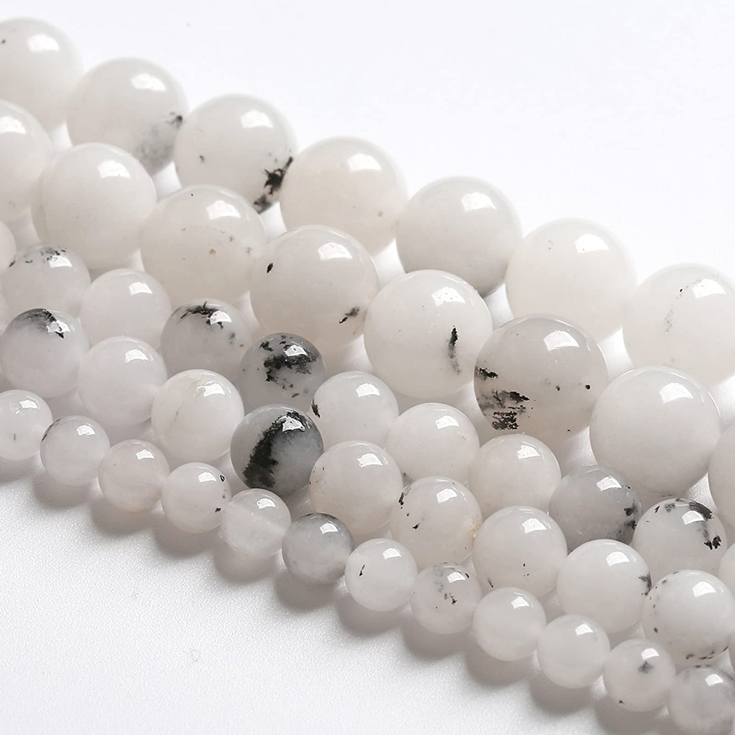 8MM 46PCS Natural Stone Ink Spots Jade Loose Beads for Jewelry Making DIY Bracelet Necklace