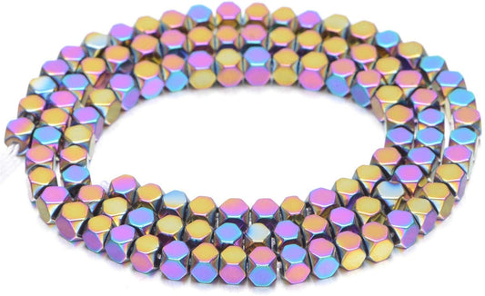 AD Beads Natural Hematite Gemstone Faceted Square Cube Loose Beads 16" (6x6mm, Metallic Multi-Colored)