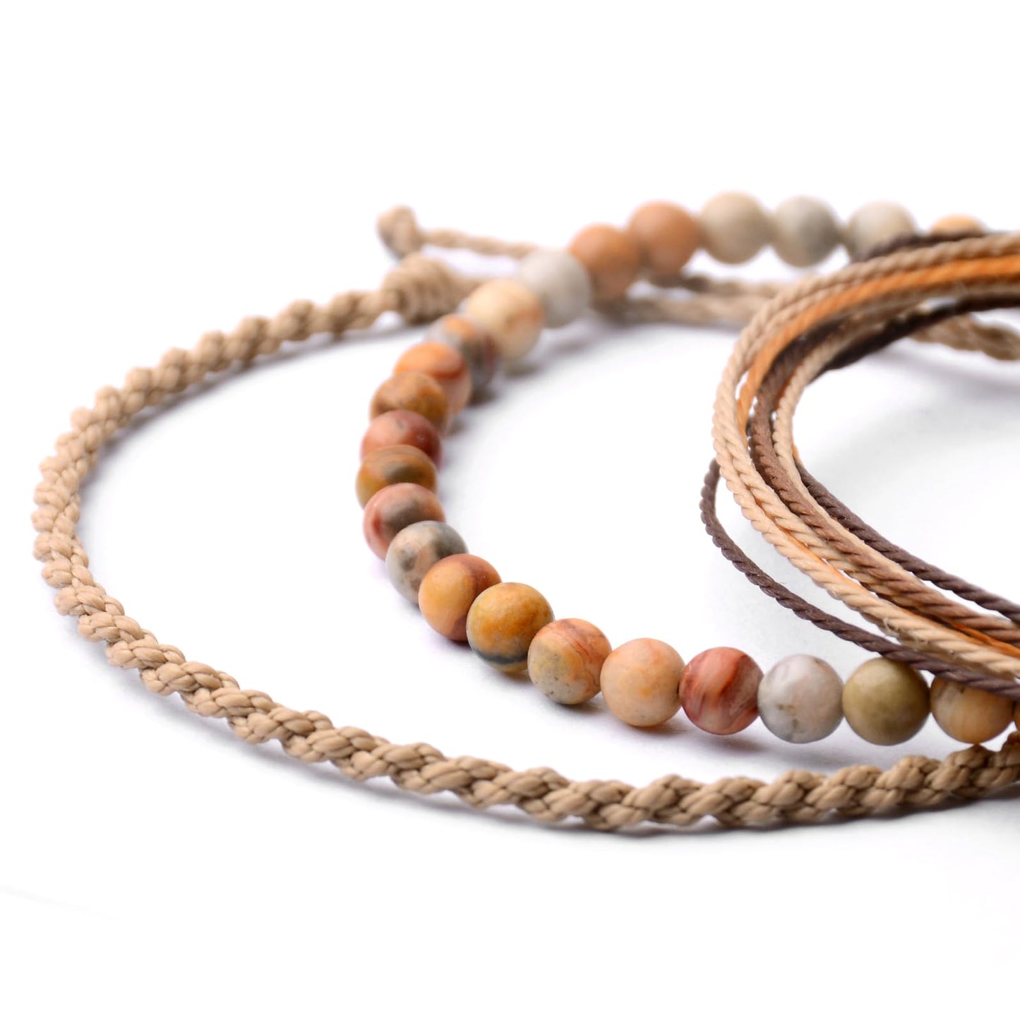Handmade Natural Stone Beaded Healing Bracelet Gift for Men Adjustable Rope String Bracelet (Crazy Agate, Adjustable)