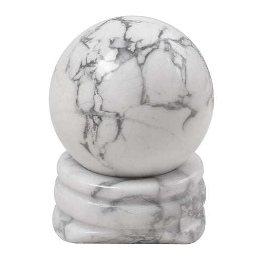 Casaper Natural White Howlite Turquoise Ball with Stone Stand, Healing Crystal Sphere for Home Fengshui Yoga Meditation, Reiki Energy Balancing 1.18”(30mm)