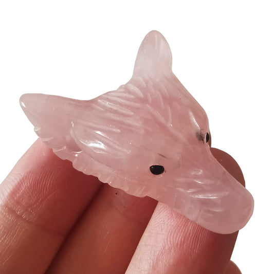 Bacatgem Natural Rose Quartz 1.37 inchs Wolf Head Pocket Crystals and Healing Stone Figurine,Haped DIY-Jewelry Pendant