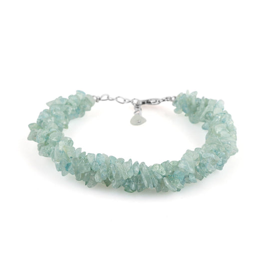 CRYSTALIS Natural Aquamarine Beads Braided Rope Bracelet, Chips Nuggets Beaded Gemstones, Chakra Healing Stones, Gift Giving Womens Jewelry, 925 Sterling Silver Bracelet 8 inch
