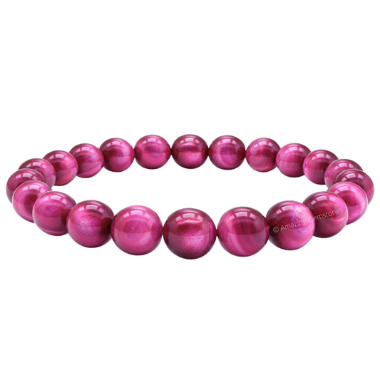 Amazing Gemstone Crystal Bracelet for Women Men's Gifts - Protection Healing Crystal Bracelet - 8mm Gemstone Beaded Stretchable Bracelet Pulseras Para Hombres Mujer Stocking Stuffers Mothers Day Gift (Pink Tiger Eye)