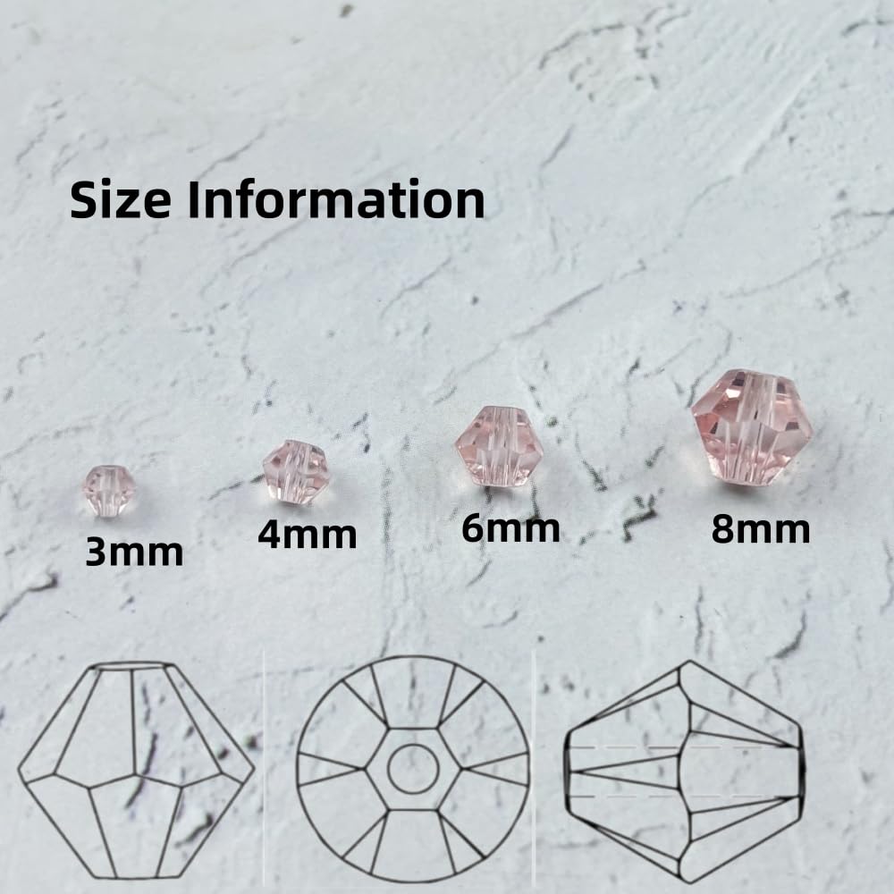YUEXIGO 200pcs 6mm Bicone Glass Crystal Beads for Jewelry Making, Faceted Bicone Glass Spacer Beads for Bracelet Earring Necklace DIY Craft(Pink)