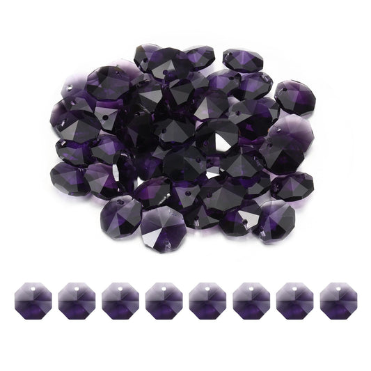 uxcell 50Pcs 1 Hole Crystal Octagon Beads, 14mm K9 Glass Hanging Chandelier Beads Prisms Parts for Crystal Chandeliers Lamp Hanging Pendant Jewelry DIY Craft, Violet