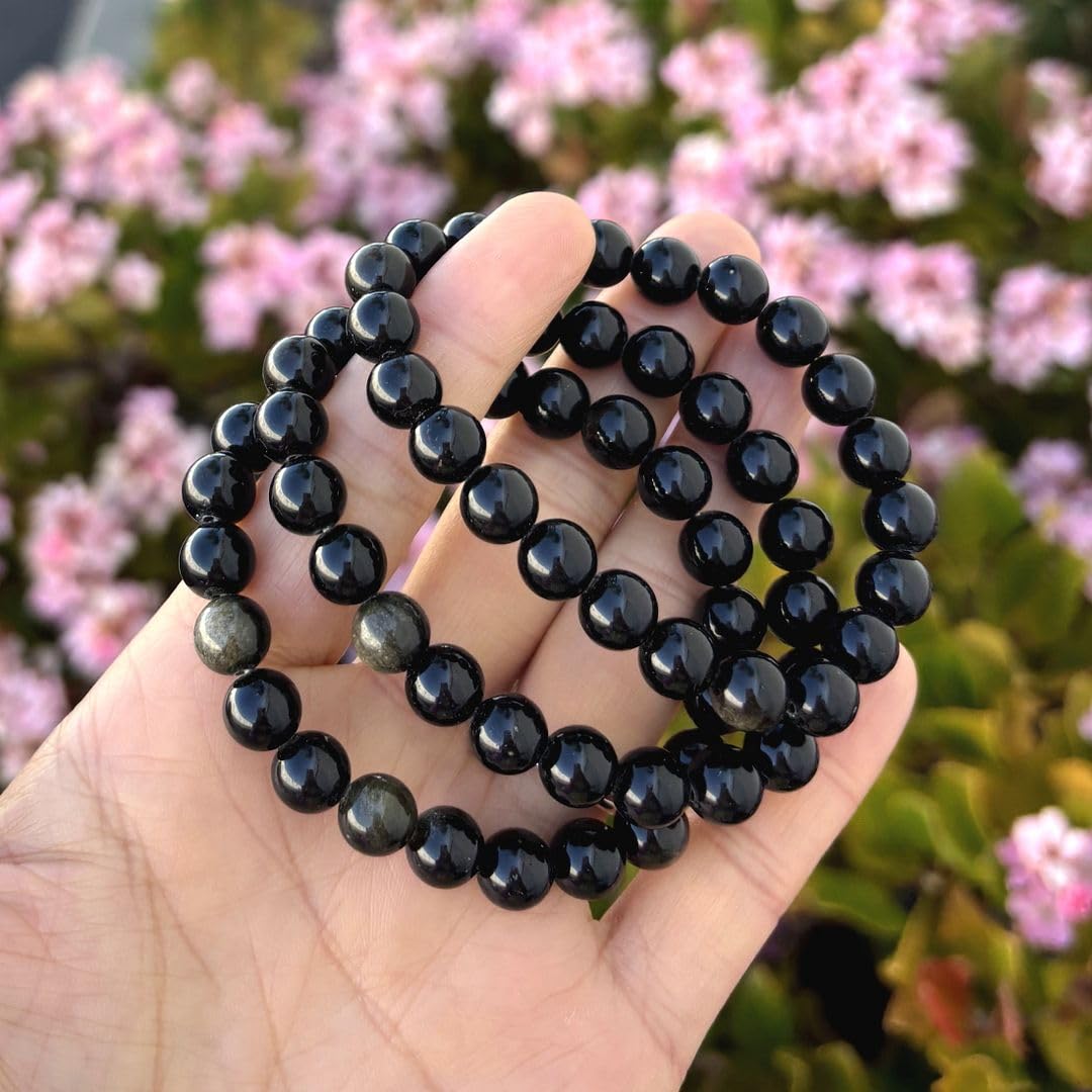 Adabele Real Natural Gold Sheen Obsidian Gemstone Beaded Bracelet 7.5 inch Stretch Chakra Healing Crystal Stone Jewelry Energy Quartz Rock GB8-B24