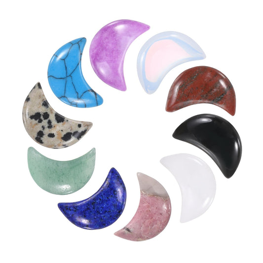 MECCANIXITY 10 Pcs Moon Crystal Worry Stone, 0.5 Inch Length Natural Mix Color Moon Gemstone Bulk, Carved Pocket Stones for Meditation Balancing Pendant Decor