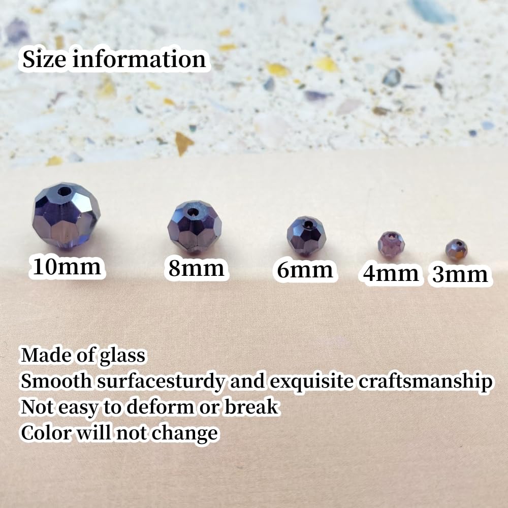 Xinhongo Crystal Glass Beads 500 Pieces 3mm Round Faceted Glass Spacer Beads for Jewelry Making Bracelet Earring Necklace DIY Craft Supplies(Violet AB)