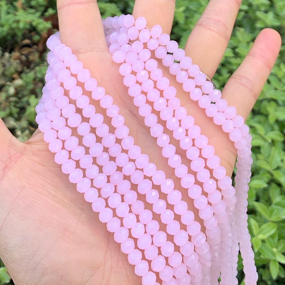 200pcs Czech Faceted Rondelle Crystal Glass Loose Beads 6mm Spacer Bulk Pink Rose Opal for DIY Craft Jewelry Making CCR630