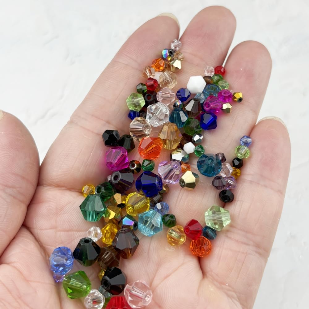 YUEXIGO 200pcs 6mm Bicone Glass Crystal Beads for Jewelry Making, Faceted Bicone Glass Spacer Beads for Bracelet Earring Necklace DIY Craft(Gold Champagne)
