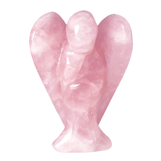 favoramulet 2 Inches Rose Quartz Crystal Pray Guardian Angel Statue, Carved Healing Peace Angel with Wing Figurine Pocket Stone