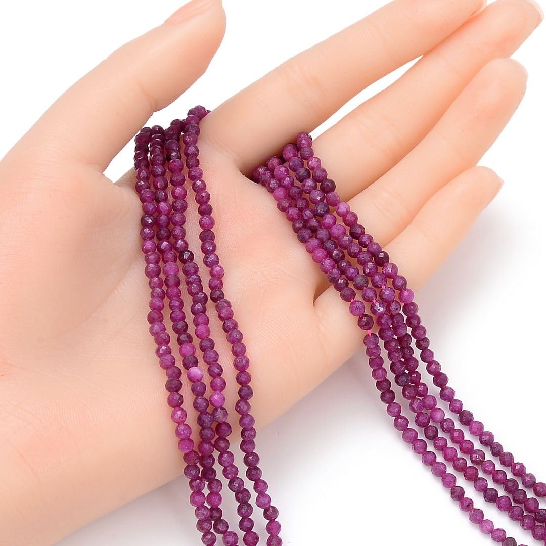 Adabele 15 Inch Natural Red Ruby Healing Gemstone 3mm (0.12 Inch) Tiny Small Faceted Round Loose Beads Stone Spacer (105-115pcs) for Craft Jewelry Making GK3-18