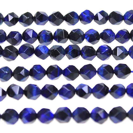 MJDCB Best Sellers Natural Stone Beads Faceted Polygon Blue Tiger Eye Crystal Energy Stone Healing Power for Jewelry Making(8mm)