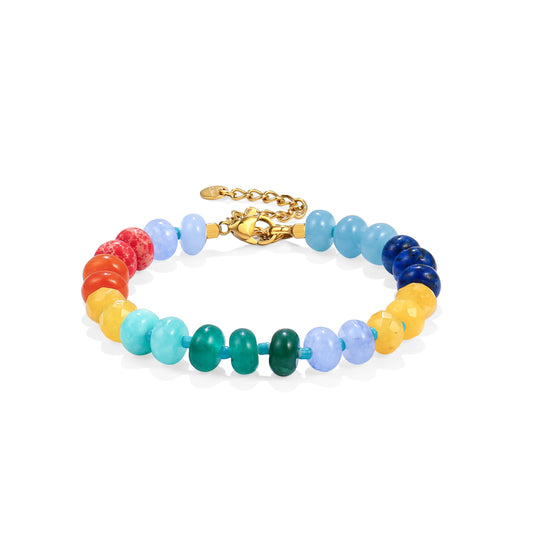 Badu Gemstone Beaded Bracelet for Women Colorful Natural Stone Freshwater Pearl Surfer Beach Rainbow Bracelet Jewelry Gift