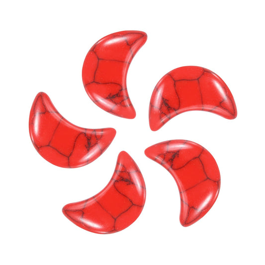 MECCANIXITY 5 Pcs Moon Crystal Worry Stone, 0.5 Inch Length Natural Red Turquoise Moon Gemstone Bulk, Carved Pocket Stones for Meditation Balancing Pendant Decor