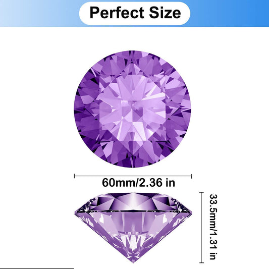 Hiziwimi 60mm Large Crystal Diamond Paperweight with Stand Jewels Wedding Decorations Centerpieces Home Decor (2.36 in, Purple)
