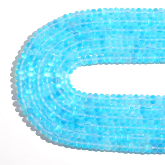 4×6mm Lake Blue Matte Aurora Crystal Glass Beads Loose Rondelle Disc Beads Frosted Moonstone for Jewelry Making