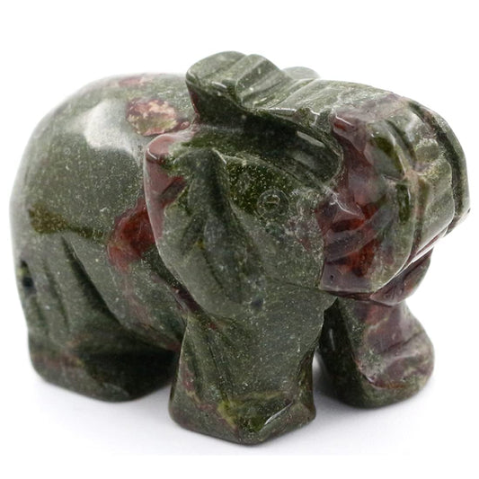 Dragon Bloodstone Crystal Elephant Pocket Guardian Figurine Elephant Statue 1.5 inch for Healing Reiki Spiritual Gift Cute Meditation Office Room Desk Decor