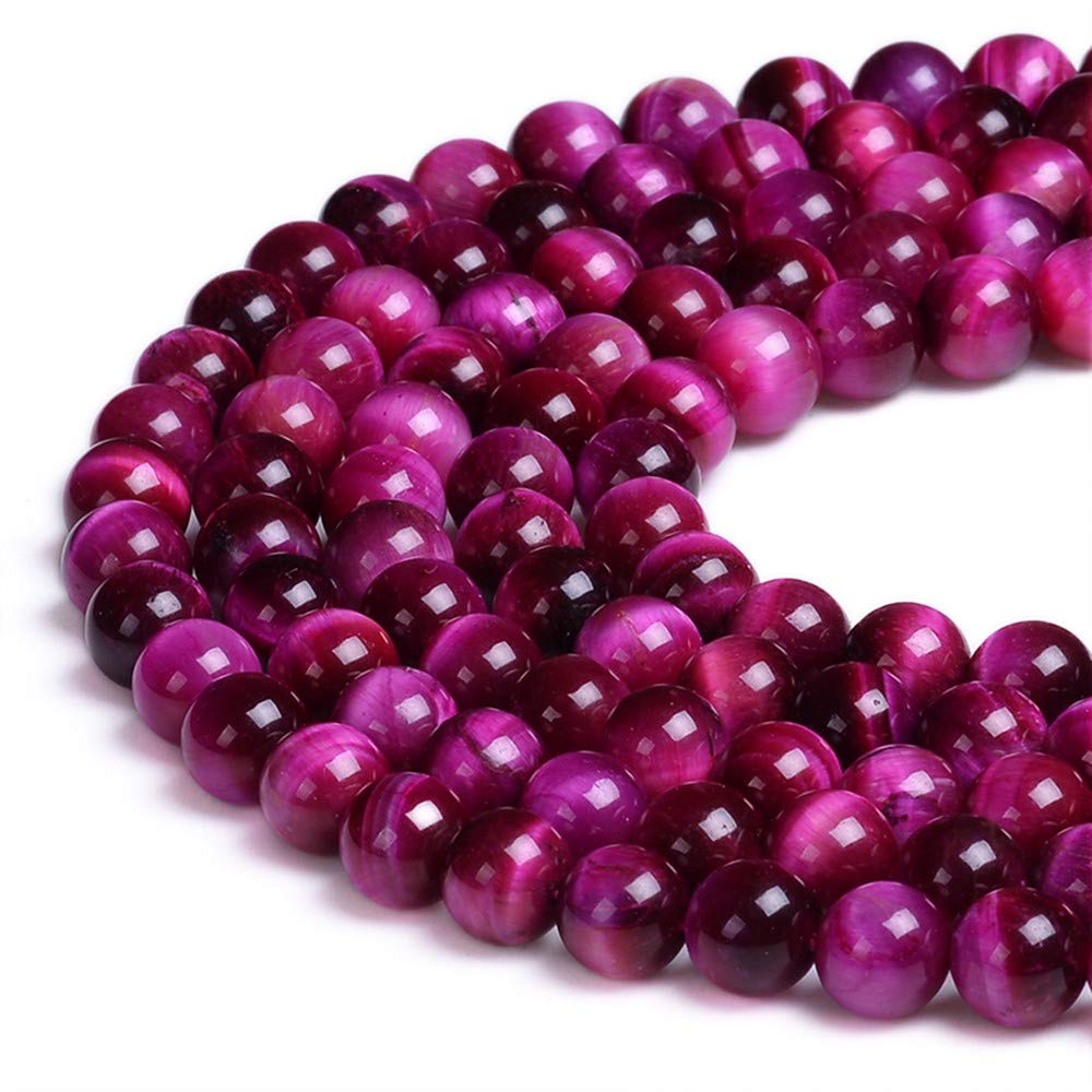 PLTbeads Natural Gemstone Loose Beads Smooth Round Approxi 15 inch DIY Bracelet Necklace for Jewelry Making (8mm, Pink Tiger Eye)